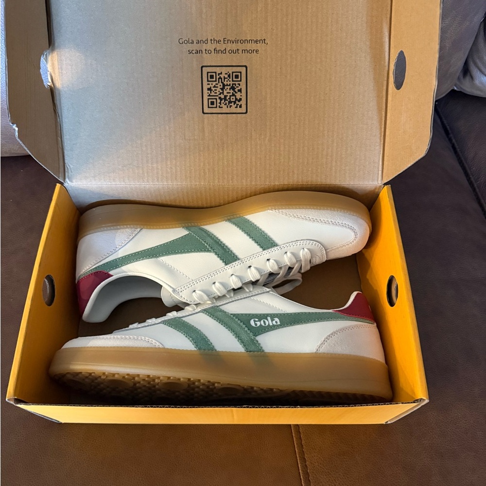 Gola White Sneakers with Green and Red Accents